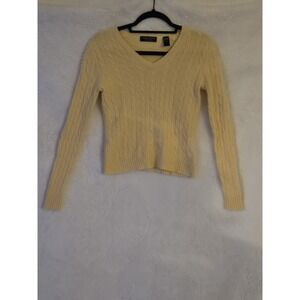 Valerie Stevens Women's Small Yellow Cashmere Sweater Long Sleeve V Neck